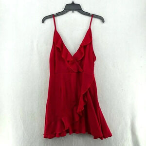 Love & Other Things Dress Women's Sz L Red Front Wrap Ruffle Spaghetti Strap